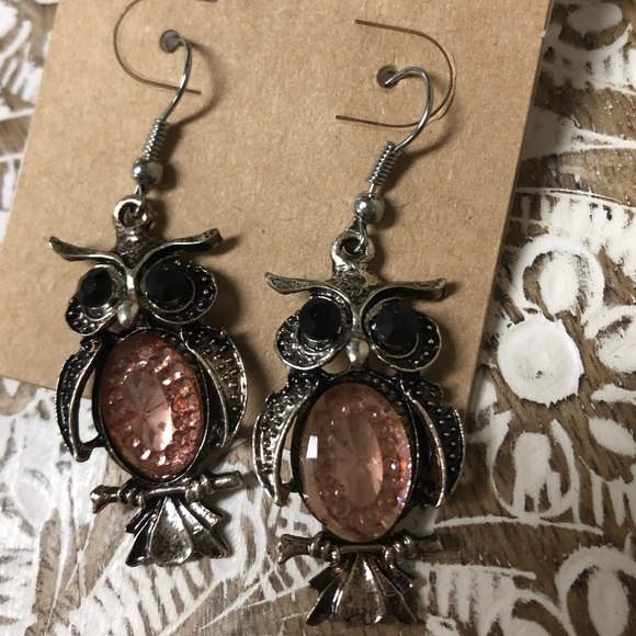 🆕NWT Pink & Silver Cute Owl Statement Earrings - Picture 8 of 8